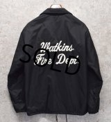【USA製】ビンテージ【Pla-Jac】【黒】【裏ボア付き】【ナイロンコーチジャケット】【watkins fire dept】【サイズＭ】 