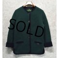 【オーストリア製】【ビンテージ】【GIESSWEIN】【緑ｘ紺】【ウール】【レディース】銀ボタン【ノーカラージャケット】【サイズ36】 