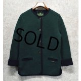 【オーストリア製】【ビンテージ】【GIESSWEIN】【緑ｘ紺】【ウール】【レディース】銀ボタン【ノーカラージャケット】【サイズ36】 