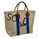【ビンテージ】【L.L.bean】【L.L.ビーン】【白×青】【レザーハンドル】【キャンバストートバッグ】 