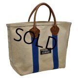 【ビンテージ】【L.L.bean】【L.L.ビーン】【白×青】【レザーハンドル】【キャンバストートバッグ】 
