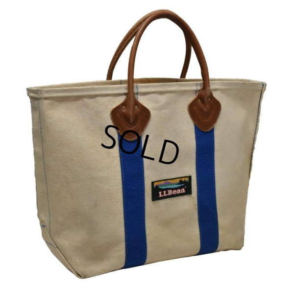 画像1: 【ビンテージ】【L.L.bean】【L.L.ビーン】【白×青】【レザーハンドル】【キャンバストートバッグ】 