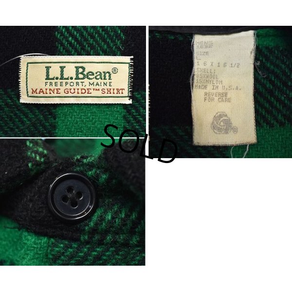 画像2: USA製【ビンテージ】【L.L.Bean 】【ＬＬビーン】【緑X黒】【バッファローチェック】【ウールシャツ】【サイズＬ】 