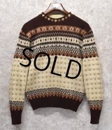 50’s【ビンテージ】【Jersild】【ジャーシルド】【ブラウンｘ白】ジャガード【ノルディック風】【ウールセーター】【サイズＬ】 