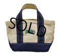 【USA製】【ビンテージ】【L.L.bean】白ｘ紺【キャンバス】極小【ミニミニトートバッグ】【ビーントート】 