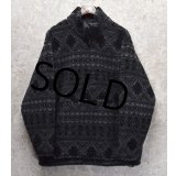 90's USA製【ビンテージ】【ウールリッチ】【Woolrich】【チャコールＸ黒】ネイティブ柄【ハーフジップ】【フリースジャケット】プルオーバー【サイズＭ】 