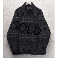 90's USA製【ビンテージ】【ウールリッチ】【Woolrich】【チャコールＸ黒】ネイティブ柄【ハーフジップ】【フリースジャケット】プルオーバー【サイズＭ】 