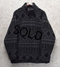 90's USA製【ビンテージ】【ウールリッチ】【Woolrich】【チャコールＸ黒】ネイティブ柄【ハーフジップ】【フリースジャケット】プルオーバー【サイズＭ】 