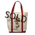 【ビンテージ】【L.L.bean】【エルエルビーン】白ｘ赤【耳付き】【イチゴプリント】【トートバッグ】 