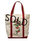 【ビンテージ】【L.L.bean】【エルエルビーン】白ｘ赤【耳付き】【イチゴプリント】【トートバッグ】 
