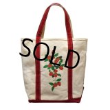 【ビンテージ】【L.L.bean】【エルエルビーン】白ｘ赤【耳付き】【イチゴプリント】【トートバッグ】 