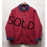 【ランズエンド】【LANDS' END】エンジ×紺【ハンティングジャケット】【カバーオール】【ボーイズM】レディースＬ程度 