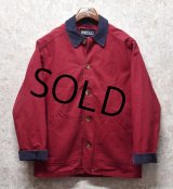 【ランズエンド】【LANDS' END】エンジ×紺【ハンティングジャケット】【カバーオール】【ボーイズM】レディースＬ程度 