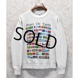80's~90's【USA製】【ONEITA】【オニータ】【ビンテージ】【Peace on earth 】【白】【国旗プリント】【スウェット】【サイズM】 