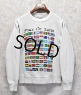 80's~90's【USA製】【ONEITA】【オニータ】【ビンテージ】【Peace on earth 】【白】【国旗プリント】【スウェット】【サイズM】 