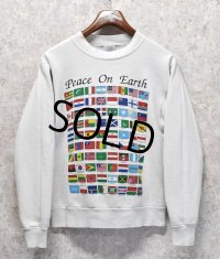 80's~90's【USA製】【ONEITA】【オニータ】【ビンテージ】【Peace on earth 】【白】【国旗プリント】【スウェット】【サイズM】 