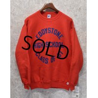 デッドストック【USA製】【ビンテージ】【ラッセル】eddystone high school【赤】【前Ｖ】スウェット【サイズＸＬ】 