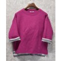 【OLIVER】【ピンク】【白×グレーボーダー】【ビスコース】【七分丈セーター】【レディースM】 