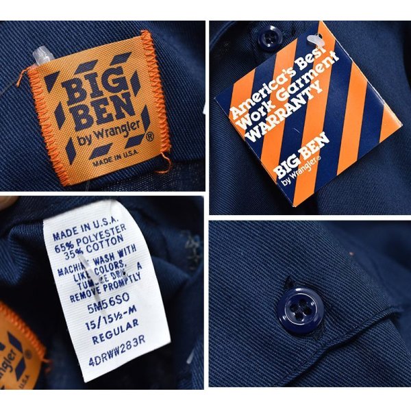 画像3: USA製【デッドストック】【ビンテージ】【BIG BEN by wrangler】【ビッグベン】【紺】【ワークシャツ】【15-15 1/2M】  