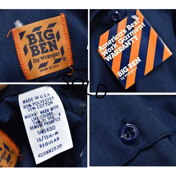 画像3: USA製【デッドストック】【ビンテージ】【BIG BEN by wrangler】【ビッグベン】【紺】【ワークシャツ】【15-15 1/2M】  