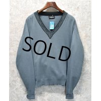 90's【USA製】【ビンテージ】【AUREUS】【グレー×黒】【Vネック】【コットンセーター】【サイズL】 
