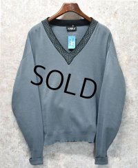 90's【USA製】【ビンテージ】【AUREUS】【グレー×黒】【Vネック】【コットンセーター】【サイズL】 