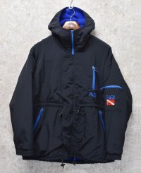 90's【ビンテージ】【PADI sports wear】【パディ スポーツウェア】【黒ｘ青】フリースパーカー【マウンテンパーカー】【ポーラテックフリース】【サイズＳ】 