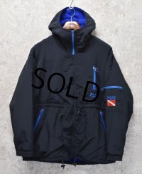 90's【ビンテージ】【PADI sports wear】【パディ スポーツウェア】【黒ｘ青】フリースパーカー【マウンテンパーカー】【ポーラテックフリース】【サイズＳ】 