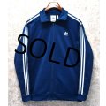 【ビンテージ】【アディダス】adidas【インディゴブルー×白】ジャージ【トラックジャケット】【トラックジャージ】【サイズL】 