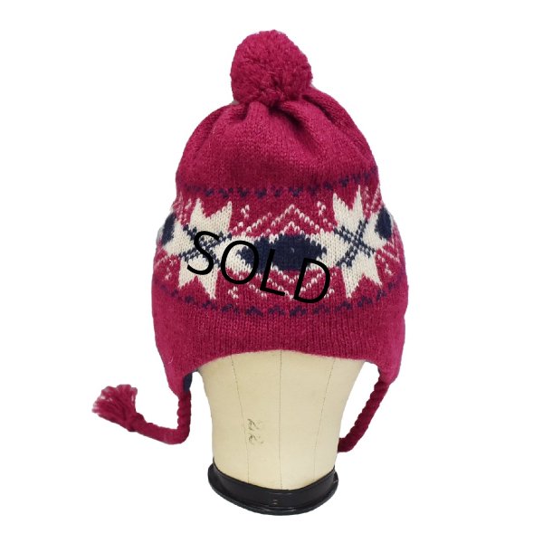 画像2: 【ビンテージ】【L.L.bean】エンジ×雪柄【耳当て付】【ニットキャップ】 【ニット帽】  