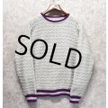 90's~ USA製【ビンテージ】【UNITED STATES SWEATERS】【オフホワイトｘ紫】【コットンセーター】【サイズＬ】 