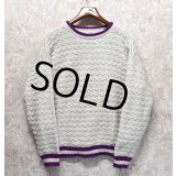 90's~ USA製【ビンテージ】【UNITED STATES SWEATERS】【オフホワイトｘ紫】【コットンセーター】【サイズＬ】 