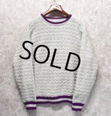 90's~ USA製【ビンテージ】【UNITED STATES SWEATERS】【オフホワイトｘ紫】【コットンセーター】【サイズＬ】 