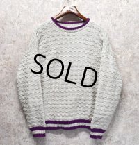 90's~ USA製【ビンテージ】【UNITED STATES SWEATERS】【オフホワイトｘ紫】【コットンセーター】【サイズＬ】 