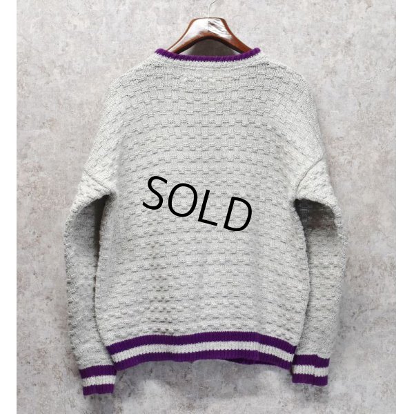 画像3: 90's~ USA製【ビンテージ】【UNITED STATES SWEATERS】【オフホワイトｘ紫】【コットンセーター】【サイズＬ】 