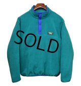 メンズサイズ!! 90's~ USA製【ビンテージ】【ＬＬビーン】【L.L.bean】【エメラルド×バイオレット】【フリース】【スナップＴ】サイズＬ 