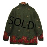 【ビンテージ】【L.L.bean】【エルエルビーン】【モスグリーン】花柄【モックネック】【ウールセーター】レディース古着【レディースL】 