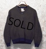 ~70's【ビンテージ】【Malson】【マルソン】【紺×黄色】アクリル【Vネックセーター】【サイズM】 