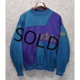 90’ｓ【ビンテージ】【アディダス】adidas【ターコイズ×紫切り替え】【ロゴスウェット】【サイズＭ】 