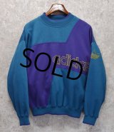 90’ｓ【ビンテージ】【アディダス】adidas【ターコイズ×紫切り替え】【ロゴスウェット】【サイズＭ】 