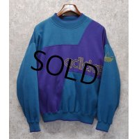 90’ｓ【ビンテージ】【アディダス】adidas【ターコイズ×紫切り替え】【ロゴスウェット】【サイズＭ】 