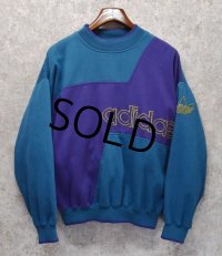 90’ｓ【ビンテージ】【アディダス】adidas【ターコイズ×紫切り替え】【ロゴスウェット】【サイズＭ】 