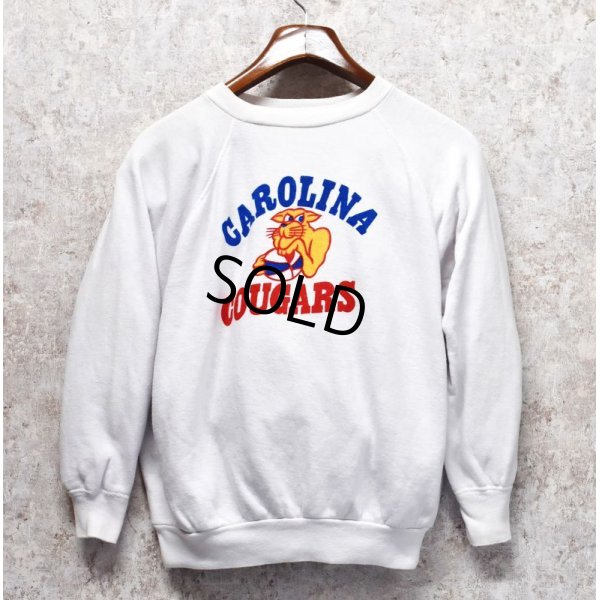 画像1: 60∼70's【ビンテージ】【CAROLINA COUGARS】【カロライナ・クーガーズ】【染み込みプリント】【白】【スウェット】 