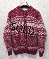 ビンテージ【USA製】【l.l.bean】エルエルビーン【バーズアイ】【雪柄】カーディガン【ウールカーディガン】【レディース古着】【サイズＬ】 