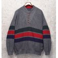 画像1: 90’s~ USA製【ビンテージ】【ランズエンド】【LANDS' END】【グレー】【 緑×赤×紺ライン】【ヘンリーネックセーター】【サイズＬ】<br> (1)