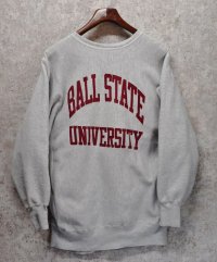 90’s【ビンテージ】USA製【チャンピオン】【リバースウィーブ】【グレー】【BALL STATE UNIVERSITY】【カレッジスウェット】【刺繡タグ】【サイズXXL】 