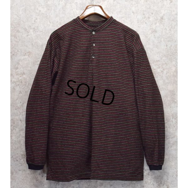 画像1: 90’s【ビンテージ】USA製【BACHRACH】バクラック【黒×緑×エンジ】ボーダー【ヘンリーネック】【ロンＴ】【サイズＭ】 