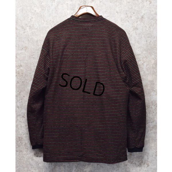 画像3: 90’s【ビンテージ】USA製【BACHRACH】バクラック【黒×緑×エンジ】ボーダー【ヘンリーネック】【ロンＴ】【サイズＭ】 