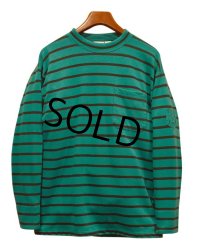 【ビンテージ】【Trader bay】【トレーダーベイ】【エメラルド×黒】ボーダー【ポケット付き】【ロンT】【サイズＭ】 