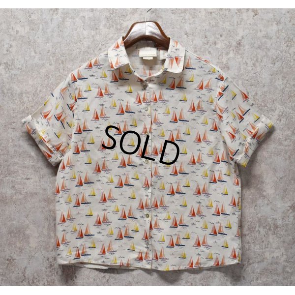 画像1: 【CYNTHIA ROWLEY】【シンシア ローリー】【ヨット柄】【リネン】【半袖シャツ】【レディース古着】【サイズS】 